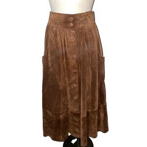 Leather School Italy Suede Maxi A-Line Skirt size L Button Front Western